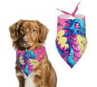 Cartoon Dragon Pattern Dog Bandana Triangle Dog Scarf Washable Polyester Dog Bibs Cute Pet Bandana for Medium Large Dogs Puppy and Cats