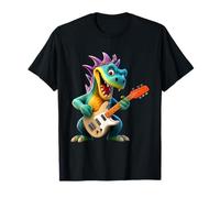 Cartoon Dragon Rock Star Electric Guitar Player Design T-Shirt