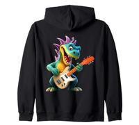 Cartoon Dragon Rock Star Electric Guitar Player Design Zip Hoodie