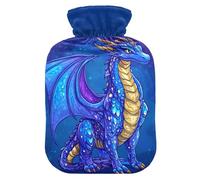 Cartoon Dragon Royal Blue hot Water Bottle with Soft Cover, 2L Water Bottle Bag for Neck Shoulder Warmer, Hand Feet Warmer, compresas calientes para el vientre