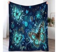Cartoon Dreamy Blanket Throws for Sofas, Teal Ink Splash Butterfly Rays Polka Dots Fleece Throw Blankets, 100 x 130 cm Bed Soft Lightweight Warm Throw Blankets Decorative for All Seasons