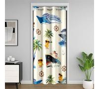 Cartoon Duck Kids Door Curtain,Sailing Boat Nautical Adventure Blackout Curtain,Coconut Tree Palm Leaf Tropical Bedroom Doorway Living Room Decor,Yellow Privacy Door Drape 1 Panel,52" W X 80" L