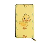 cartoon duck Long leather wallet, portable credit card holder, zippered coin purse, and ID compartment