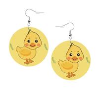 cartoon duck Prints Leather round earrings Pendant Stylish and beautiful Lightweight Dangle for Women Girls