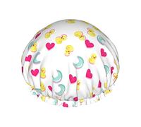 Cartoon Duck Shower Cap Set of 1-Large Opening Stretch bath cap with elastic rope Waterproof Double Layered Bath Hat Reusable Bath Hair Cap for Ladies Men and Kids double-layer waterproof bath cap 1 P
