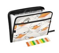 Cartoon Duck White Office Supplies Folders 13 Pockets A4 Letter Size with Zipper Closure for Document Organizer
