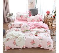 Cartoon Duvet Cover Set Full Pink Peach Bedding Set Kid Kawaii Bedding Set Girl Lovely Peach Comforter Cover Cute Fruits Quilt Cover Tropical Plant Bedding Reversible Soft Bedspread Cover Room Decor