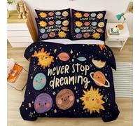 Cartoon Duvet Cover Set, Ultra-Soft Microfiber Bedding Set 230 × 220 cm, Reversible Space Planets Cute Duvet Cover - 2 Pillowcase, Easy Care for Nursery Boys