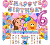 Cartoon Early Education English Teacher Child Birthday Party Decor Ms&Rachel Balloon Banner Backdrop Cupcake Topper for Kid Gift 1Set A8