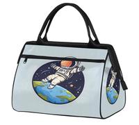 Cartoon Earth Astronaut Travel Duffle Bag, Waterproof Weekender Carry-On Bag Large Capacity Overnight Duffel Sport Gym Bag for Women & Men
