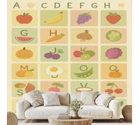 Cartoon Educational Learning Chart Mural Childlike Fruits Food Letters Wallpaper 300x210 cm Early Education Wall Decals Peel and Stick Wall Art for Bedroom Bathroom Stickers Home Decor Wf162g