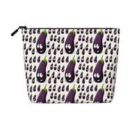Cartoon Eggplant Daily Use Makeup Bag Fake Hemp Travel Toiletry Organizer Large Capacity Water Resistant