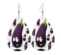 Cartoon Eggplant Printed Teardrop Pendant Leather Earrings | Lightweight and Versatile Earrings | Suitable for Daily Commute and Date Wear