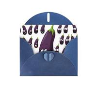 Cartoon Eggplant Printing Blank Pearl Paper Greeting Card,Unique Notecards Designs, Envelopes For Thank You, Invitations
