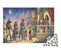 Cartoon Egyptian Gods 1000 Piece Wooden Jigsaw Puzzle,Impossible Challenge,Educational Toy,Adults & Kids 14+,Home Wall Decor,Gift Idea,Wood,Stress Relief (75x50cm)