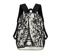 Cartoon Eiffel Tower Vintage Art Children's 17 Inch Backpacks 3D Printed Backpack for Kids Travel Rucksacks Book Bags Kids School Bag