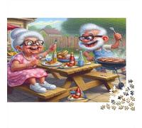 Cartoon Elderly Couple 1000pc Jigsaw of Eco-friendly Board Colourful Jigsaws As A Fun And Challenging Family Game for Collectible Art 38x26cm/1000pcs
