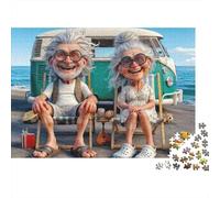 Cartoon Elderly Couple Jigsaw Puzzle for Adults 1000 Piece Jigsaw Puzzle Camper Van Relaxation Home Decor Gift 52x38cm/1000pcs