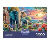 Cartoon Elephant 1000 Piece Elephant Garden Thick Cardboard Puzzle for Senior Citizens Classroom Activity Holiday Pastime Collectible 52x38cm/1000pcs