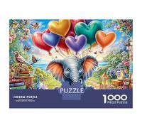 Cartoon Elephant 1000 Piece Jigsaw Puzzle Flying Elephant with Balloons for Adult Educational Games Beautiful Decoration Challenge High Difficulty Male And Female Birthday 52x38cm/1000pcs Gifts
