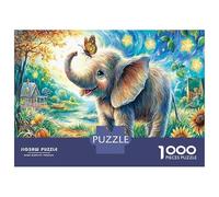 Cartoon Elephant 1000Pieces JigsawPuzzleElephant Sunflowers Butterfly ForAdults Challenging LargePiecePuzzles Age12+byth EducationalGames Fun, Challenging 38x26cm/1000pcs