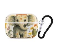 Cartoon Elephant AirPods Pro 2 Case Cover, Shockproof Hard Shell Protective Case for Women Men, Compatible with Airpod Pro Case 2nd/1st Generation with Keychain-White