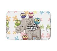 Cartoon Elephant And Owls Floral Crystal Velvet Lock Edge Floor Mat 40x60, Non Slip, Easy To Clean, Comfortable Foot Feel