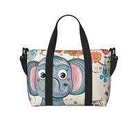 Cartoon Elephant and Owls Floral Print Travel Duffel Bag, Lightweight Water-Resistant Weekender Spacious Gym & Travel Bag for Men, Women & Teens