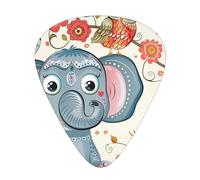 Cartoon Elephant And Owls Floral Printed Custom 12 Pieces Guitar Pick In A Box,The Pick Makes Sound Clear, Ukulele, Electric Bass (0.46 0.71 0.96mm)