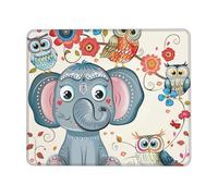 Cartoon Elephant and Owls Floral Printed Gaming Mouse Pad 12x10 Inches, Non-Slip Rubber Base Laptop Mousepad Desk Mat with Stitched Edges for Gamer, Office, Home