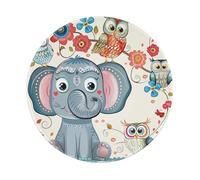 Cartoon Elephant and Owls Floral Printed Gaming Mouse Pad 2 PCS, Round Non-Slip Rubber Base Laptop Mousepad Desk Mat for Gamer, Office, Home