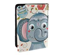 Cartoon Elephant and Owls Floral Printed Passport Holder - 6.5 x 4.5 Inch RFID Blocking Travel Wallet,Stylish Passport Cover,Lightweight Document Organizer for Cards