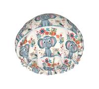 Cartoon Elephant And Owls Floral Printed Shower Cap,Waterproof Shower Cap For Women Reusable Shower Hat Bath Caps With Elastic Band