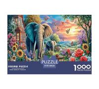 Cartoon Elephant Challenging & Brainteasing Puzzle: Elephants in Flower Path for Adults & Kids Age 12 Years Up 38x26cm/1000pcs