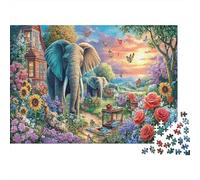 Cartoon Elephant Jigsaw Puzzle 1000 Pieces for Adults Elephants in Flower Path Impossible Game | Gift for Families & Teens 38x26cm/1000pcs