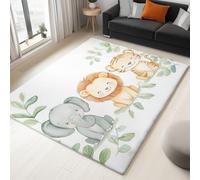 Cartoon Elephant Lion Tiger print Rugs Living Room 60x90 cm - White Washable Small Rug Short Pile Non-Slip Carpet Soft Durable Easy Clean Carpet, for Dining Room Home Office