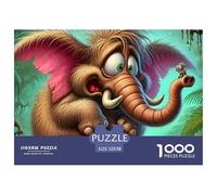 Cartoon Elephant Mouse 1000 Piece Recycled Paper Puzzle -Crazy Elephant Monster Jungle Puzzles for Adults Gifts Educational Game Challenge Wall Decor52x38cm/1000pcs