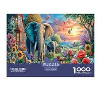 Cartoon Elephant Puzzle for Adults 14-99 Years: Elephants in Flower Path Educational Game for Home Decor & Gifts 52x38cm/1000pcs