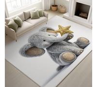 Cartoon Elephant Stars Fluffy Soft Carpet Runners for Hallway Non-Slip 60 x 90 cm, Rugs Printed Design Bedroom， Grey Bedside Carpets for Kitchen, Lounge