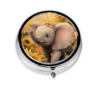 Cartoon Elephant Sunflower Small Pill Box 3 Compartment Portable Pill Box for Purse Pocket Floral Mini Medicine Organiser for Daily Vitamin Fish Oil Storage