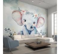 Cartoon Elephant Wallpaper Blue, Cute Animal Kids Wall Paper for Bedrooms, Home Decor Photo Wallpaper for Living Room 150x105 Non-Woven Wall Mural W&53