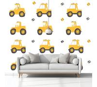 Cartoon Engineering Vehicle Transport Vehicle 3D Wallpaper for Living Room Bedroom TV Background, White Mural Wall Paper for Interior Home Decor, Photo Wallpaper Hallway Feature Wall 250 x 175 cm