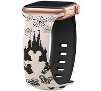 Cartoon Engraved Strap Compatible with Apple Watch Straps 40mm 38mm 44mm 45mm 41mm 42mm 49mm Women, Two-Tone Cute Soft Silicone Sport Strap for iWatch Series 10/9/8/SE/7/6/5/4/3/2/1