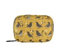 Cartoon European Starling Birds Gold Pill Organizer with Detachable Compartments Attachable Organizer Zipper case