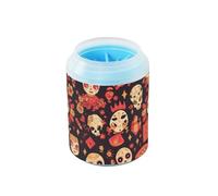 Cartoon Evil Red Halloween Zombie Skeletons Portable Paw Cleaner Cup Soft Silicone Bristles Pets Cleaning Kit for Small Medium Large Breed Dogs/Cats