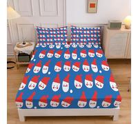 Cartoon Face Print Bedding Fitted Sheet Double,Blue, Fitted Sheets Deep Pocket 12 inch (30 cm), Easy Care Soft Brushed Microfibre Wrinkle 135x190cm Simple Illustration Sheet + 2 Pillowcase