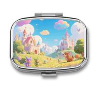 Cartoon Fairy Pill Box with 2 Compartments, Portable Pill Organizer for Pocket or Purse, Decorative Metal Medicine and Vitamins Organizer