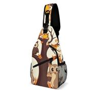 Cartoon Family Owls On The Brown Tree Chest Bag for Women Men Small Sling Bag with Extended Strap Fashion Casual Crossbody Bags Exquisite Sturdy Cozy Sling Backpack for Travel Workout Outdoor