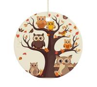 Cartoon Family Owls On The Brown Tree Decorations Xmas Ornament Double Sided Keepsake For Home Girls Friends