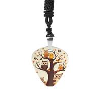 Cartoon Family Owls On The Brown Tree Guitar Pick Necklace Exquisite Titanium Steel Personalized Necklaces Cool Pendant Necklaces Fashion Guitar Pick Holder Necklace Unique Gifts for Adult